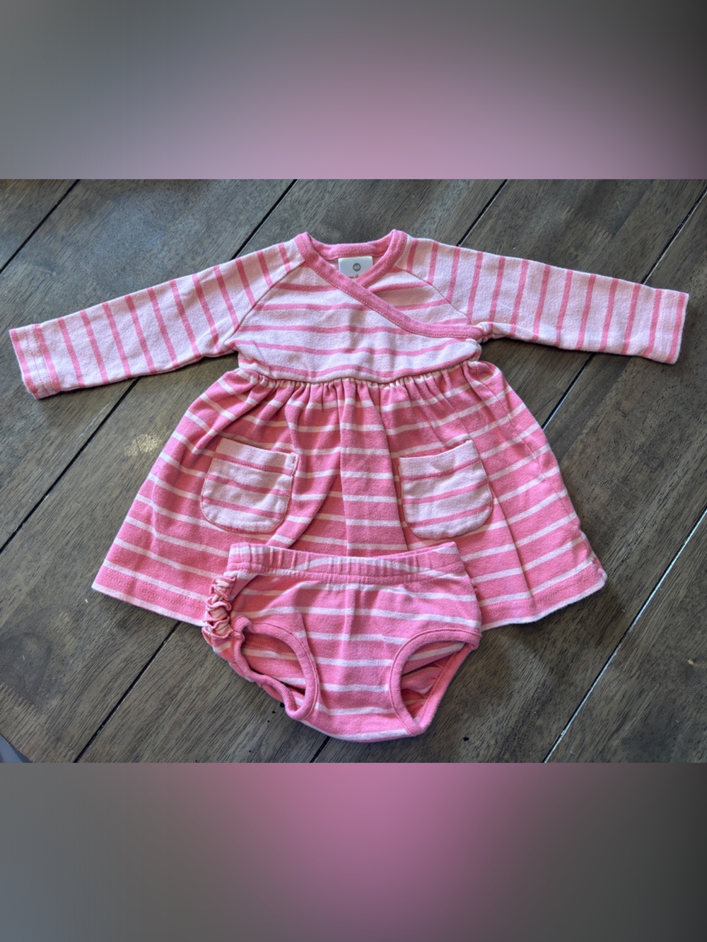 Hanna Andersson Pink and White Striped Baby Dress with Bloomer
